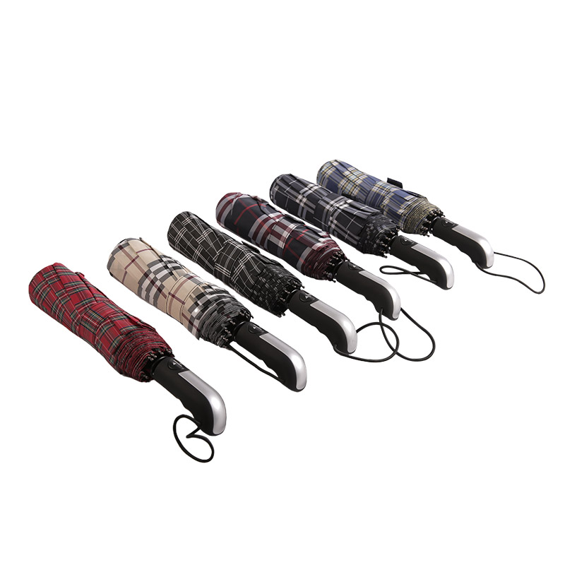 গাঢ় স্ট্রাইপড প্লেড পঞ্জি তিন-ভাঁজ ছাতা-0E6B0533