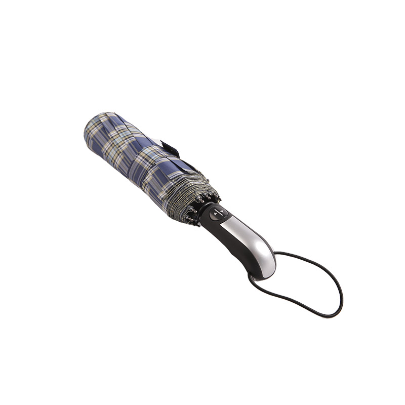 গাঢ় স্ট্রাইপড প্লেড পঞ্জি তিন-ভাঁজ ছাতা-0E6B0533